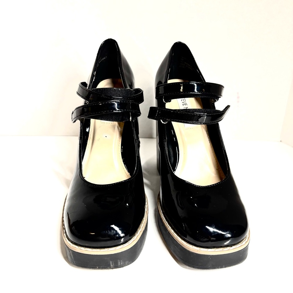 STEVE MADDEN Platform Twice Patent Black Mary Jane Squared Heel Shoes Size 8 - Picture 3 of 10